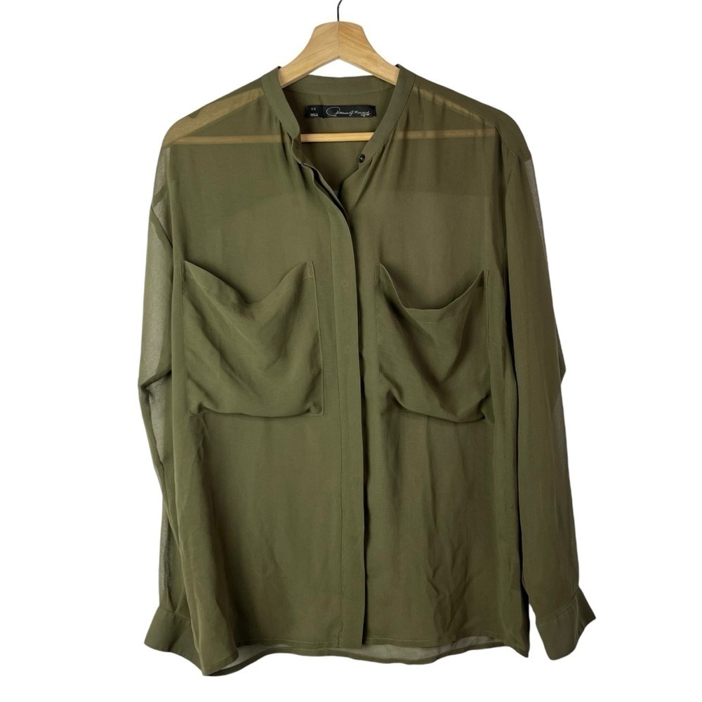 PJK Patterson J. Kincaid Hunter Green Chiffon Long Sleeve Button Down XS